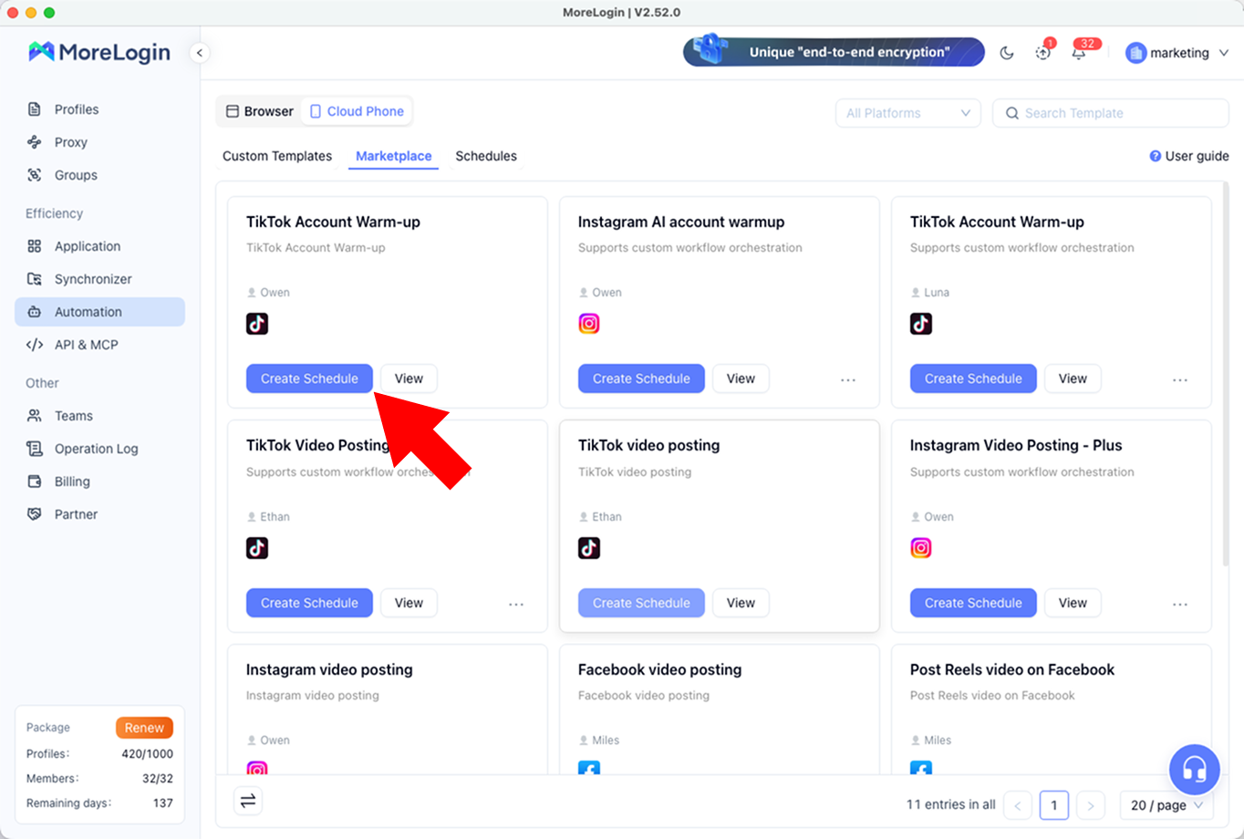 Create Schedule